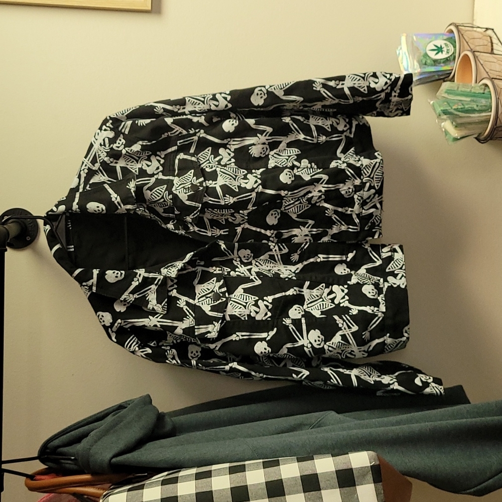 Shein 1XL Black and White Skeleton Jean Jacket